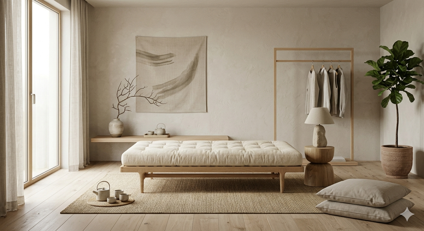 Daybed i en lys, rolig stue